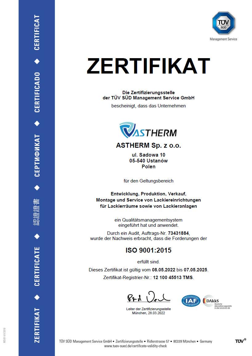 Certyfikat Astherm